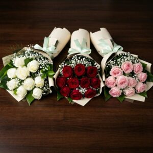 9 Gül Buketi (Kırmızı, Beyaz,Pembe)