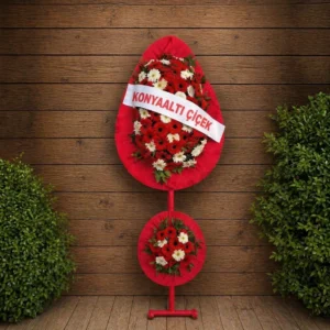 Çift Katlı Kırmızı-Beyaz Gerbera Çelenk